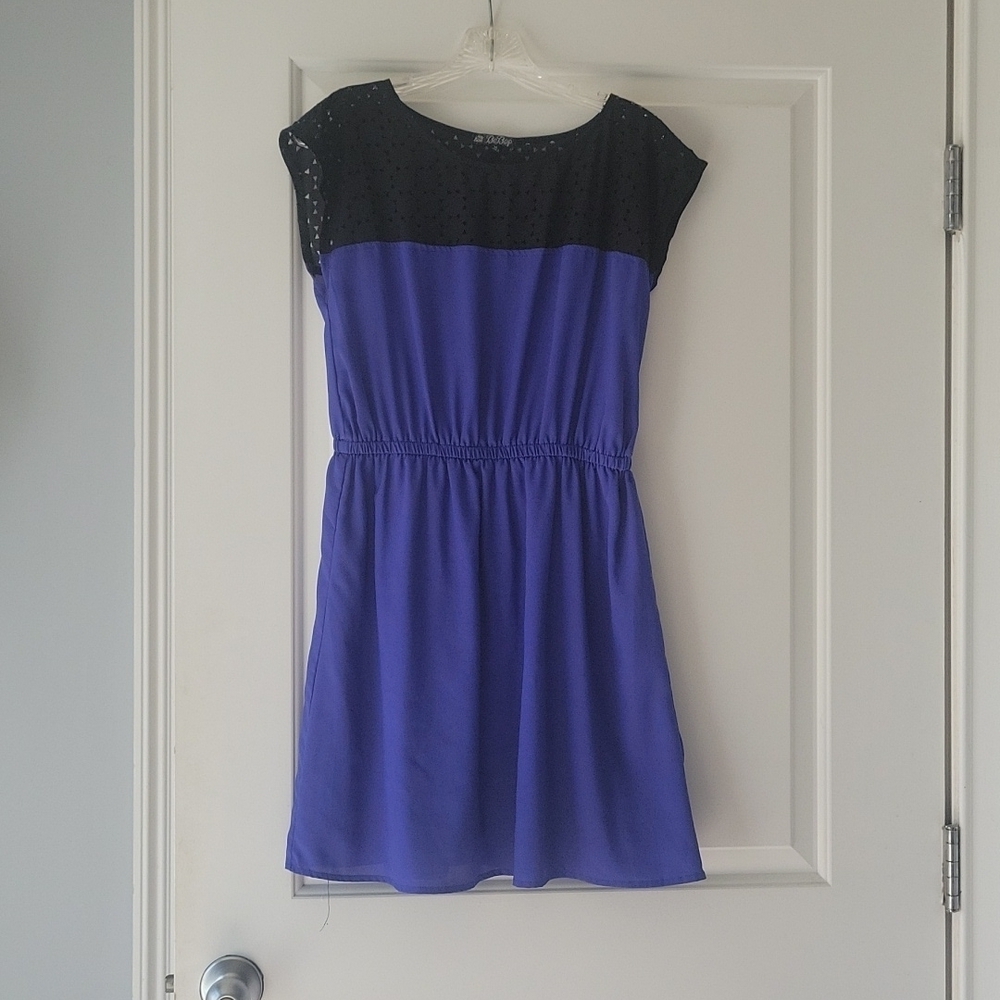 Summer Cocktail Mini Dress Black and Purple Cutout Medium